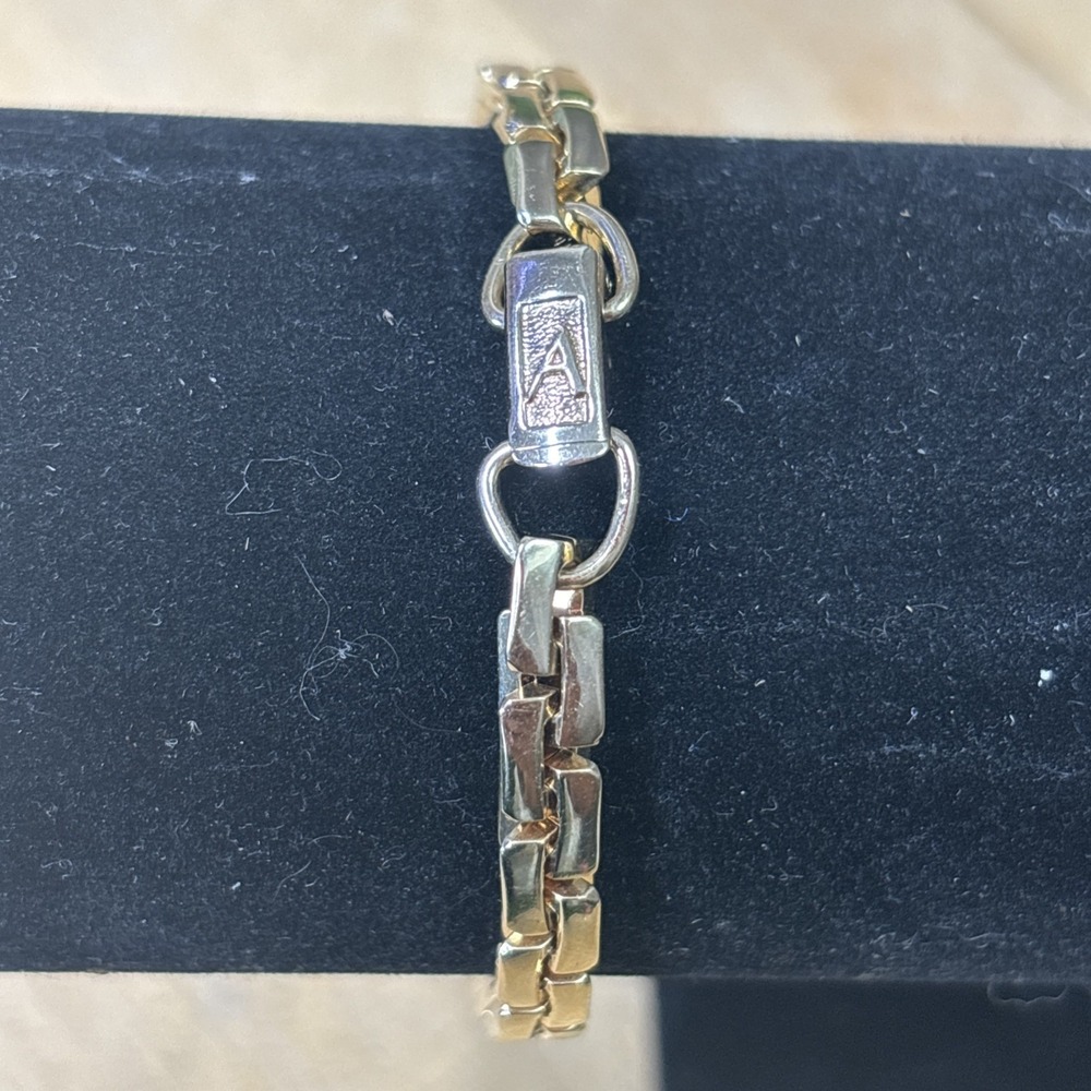 Vintage Artisan Gold Tone Curb Link Bracelet Signed 8" Heavy 18g Estate